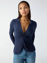 Load image into Gallery viewer, Twisted Navy Lon sleeve Top