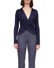 Load image into Gallery viewer, Twisted Navy Lon sleeve Top