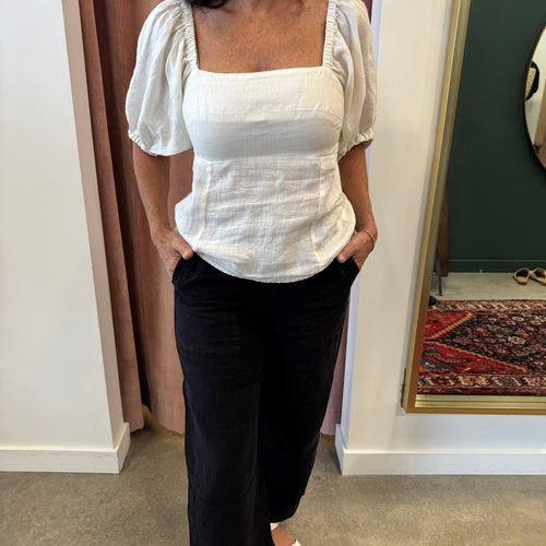 Woven Linen Top White Chalk