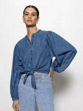 Load image into Gallery viewer, Tie Front Volume Blouse In Chalk White or Denim Blue