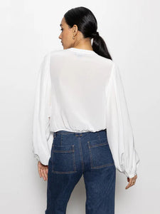 Tie Front Volume Blouse In Chalk White or Denim Blue