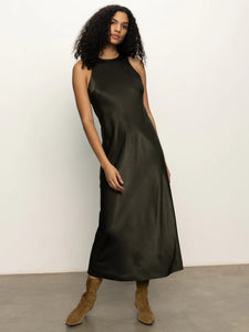 Black Olive Satin Dress