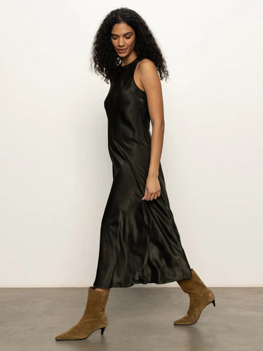 Black Olive Satin Dress
