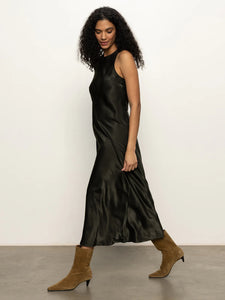 Black Olive Satin Dress