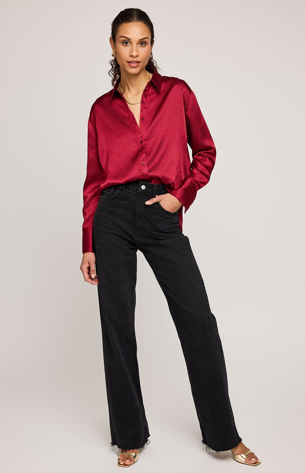 Simone Satin Button Down
