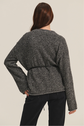 Alina Cardigan Tie Sweater - Charcoal