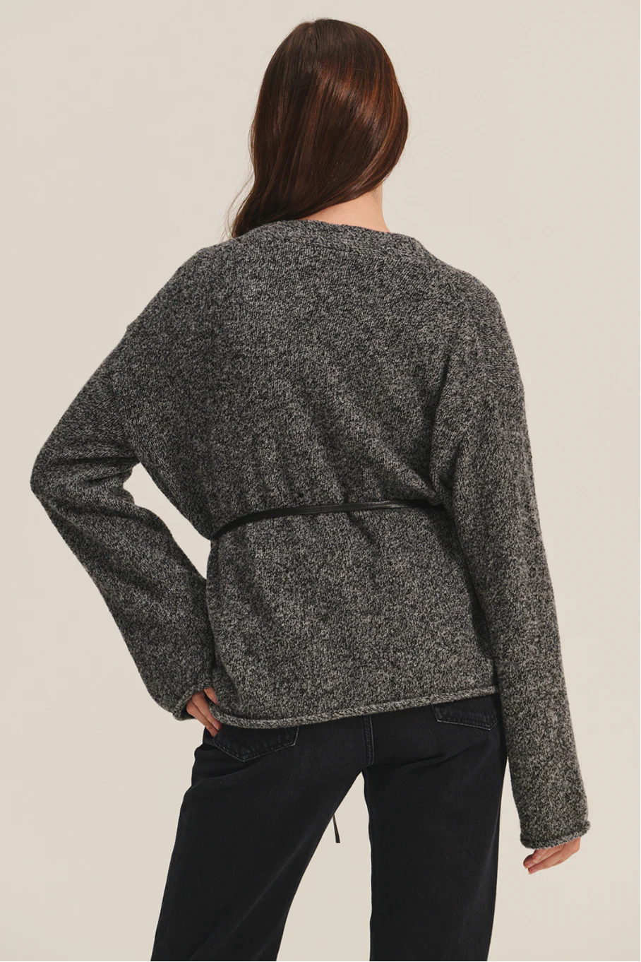 Alina Cardigan Tie Sweater - Charcoal