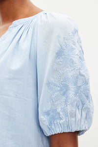 Chambray Embroidered Tiered Dress