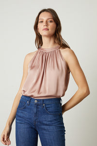Rose Gold Satin Viscose Halter Top