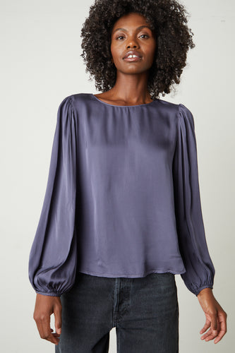Steel Blue Satin Blouse